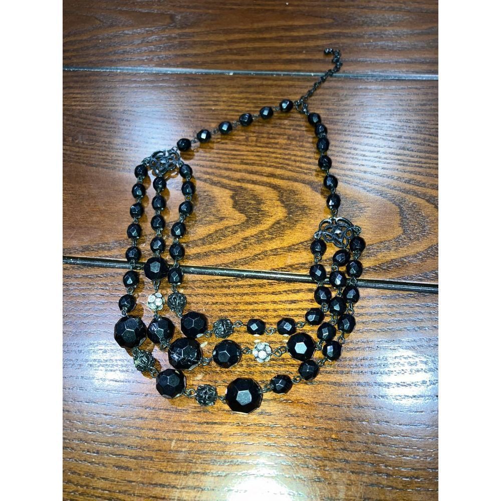 Three Rows Black beaded Necklace! - Picture 8 of 9